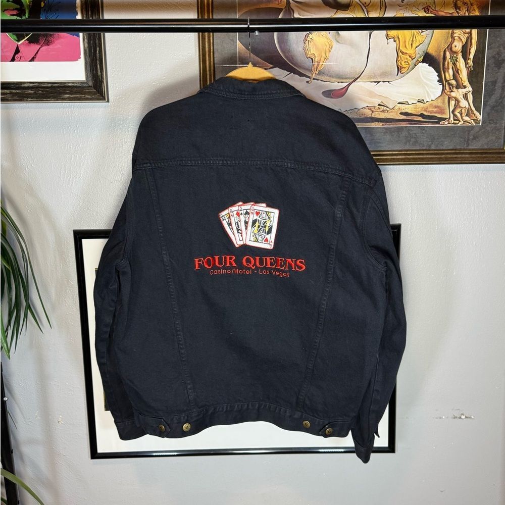 Vintage Four Queens Casino Las Vegas Black Denim Jacket